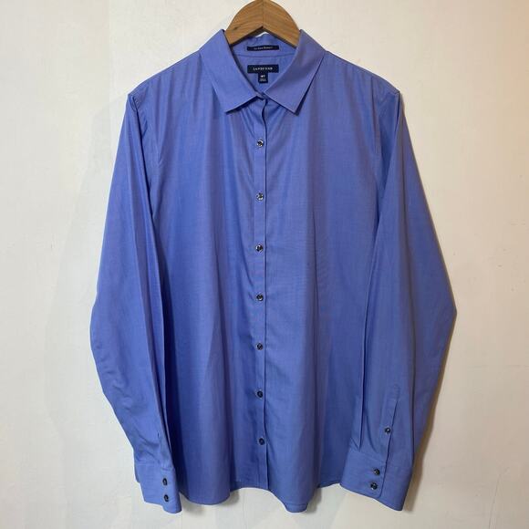 Lands End Blue Supima Cotton Button Up Top Shirt SZ 18 T Soft Career Work Preppy - Picture 2 of 7